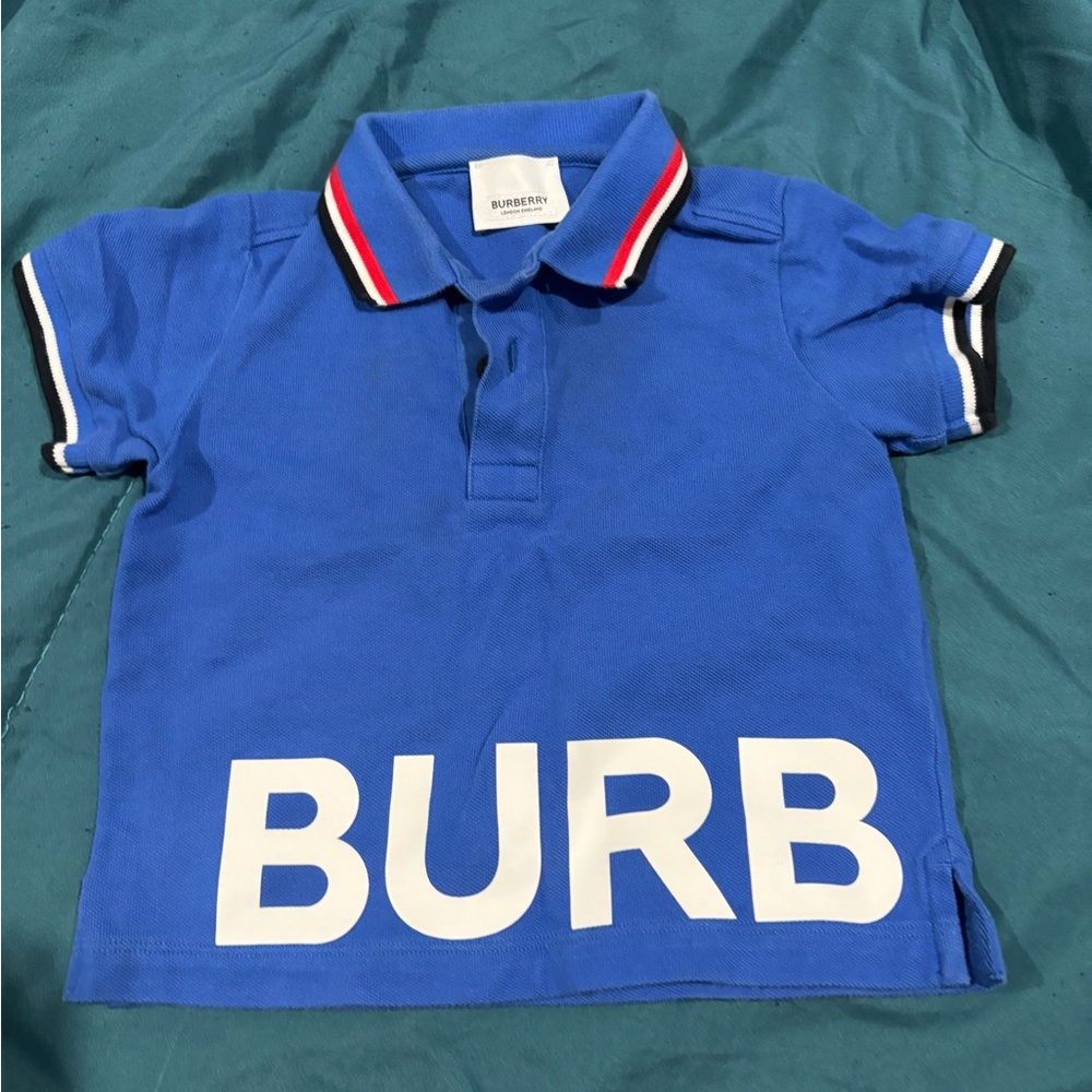 Burberry Kids Polo Shirt in Blue with Red and White Accents